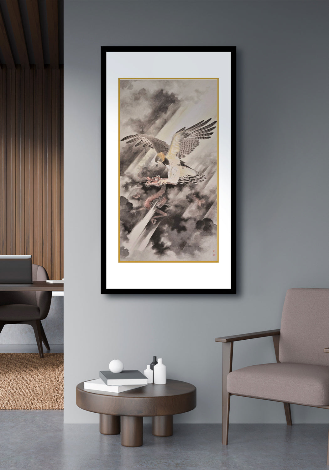 《鷹擊赤龍圖》 國畫 飛禽