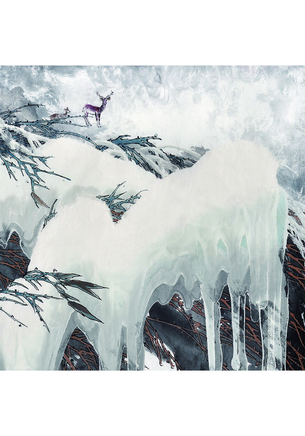 《冰雪小鹿》 國畫 冰雪