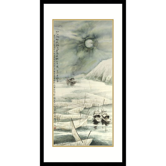 《月色歸舟》 國畫  山水