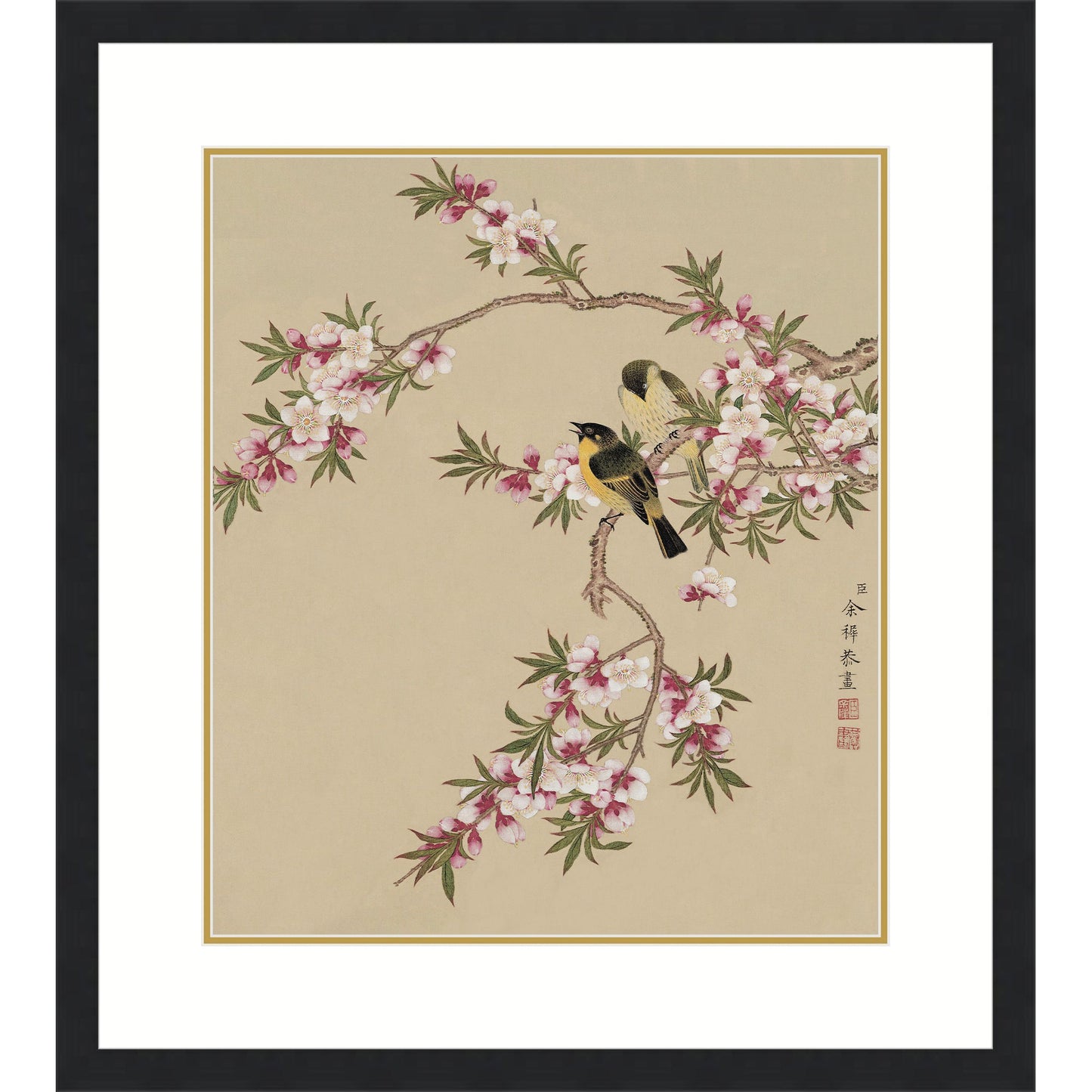 《桃間雙雀》 國畫 花鳥