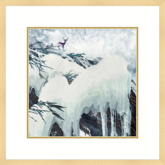 《冰雪小鹿》 國畫 冰雪