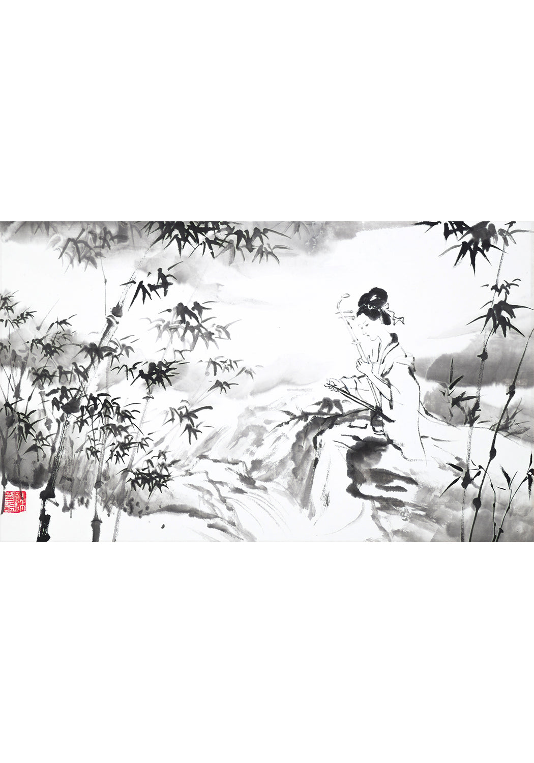 《琴語溪聲 二胡》國畫 人物