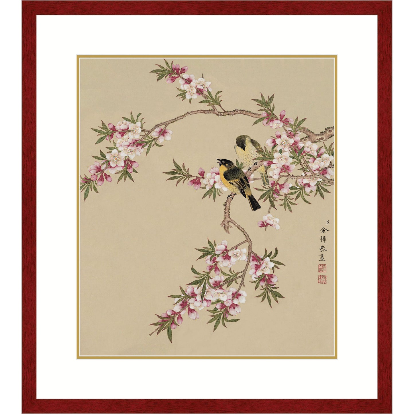 《桃間雙雀》 國畫 花鳥