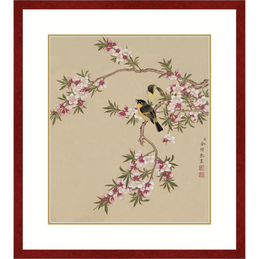 《桃間雙雀》 國畫 花鳥